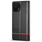 LC.IMEEKE För Xiaomi 11 Lite 5G NE/Mi 11 Lite 5G/4G Flip-plånboksfodral, PU-läder, kolfibertextur, stativ, magnetiskt, självabsorberande folio-mobilskal