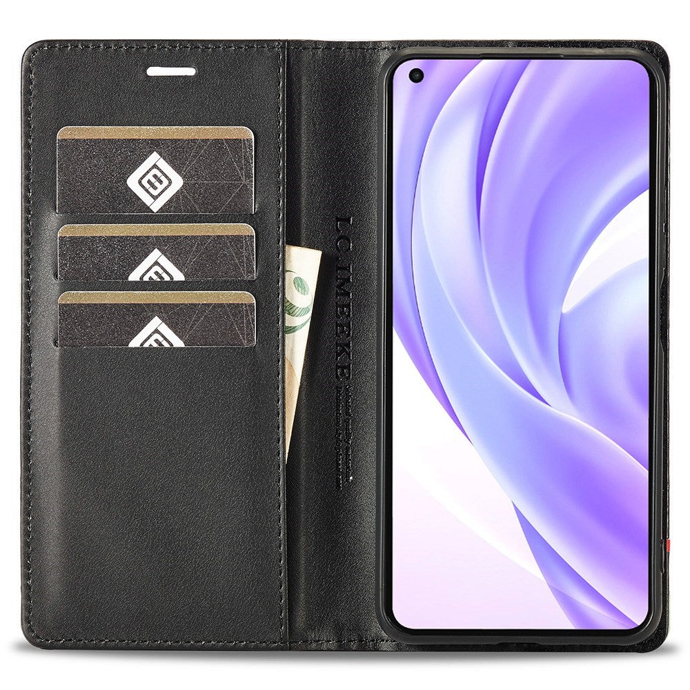 LC.IMEEKE För Xiaomi 11 Lite 5G NE/Mi 11 Lite 5G/4G Flip-plånboksfodral, PU-läder, kolfibertextur, stativ, magnetiskt, självabsorberande folio-mobilskal