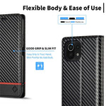 LC.IMEEKE För Xiaomi 11 Lite 5G NE/Mi 11 Lite 5G/4G Flip-plånboksfodral, PU-läder, kolfibertextur, stativ, magnetiskt, självabsorberande folio-mobilskal