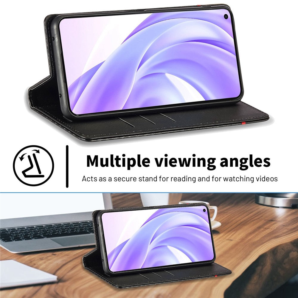 LC.IMEEKE För Xiaomi 11 Lite 5G NE/Mi 11 Lite 5G/4G Flip-plånboksfodral, PU-läder, kolfibertextur, stativ, magnetiskt, självabsorberande folio-mobilskal
