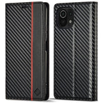 LC.IMEEKE För Xiaomi 11 Lite 5G NE/Mi 11 Lite 5G/4G Flip-plånboksfodral, PU-läder, kolfibertextur, stativ, magnetiskt, självabsorberande folio-mobilskal