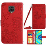 For Xiaomi Redmi Note 9 Pro/Note 9 Pro Max/Note 9S Butterfly Flower Imprinting Pattern Wallet Flip Case PU Leather Bookstyle Stand Magnetic Cove with Shoulder Strap