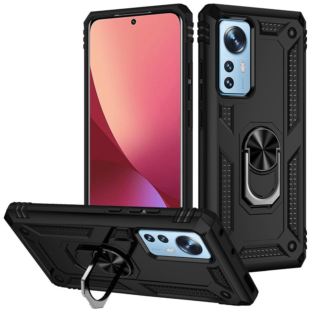 For Xiaomi 12/12X/12S 5G Phone Case, Anti-scratch Hard PC Soft TPU Protective Cover with Rotatable Ring Kickstand