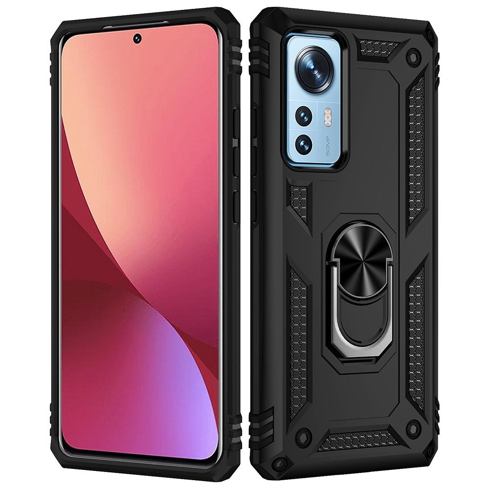 For Xiaomi 12/12X/12S 5G Phone Case, Anti-scratch Hard PC Soft TPU Protective Cover with Rotatable Ring Kickstand