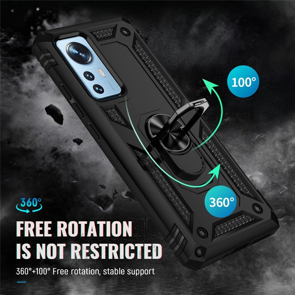 For Xiaomi 12/12X/12S 5G Phone Case, Anti-scratch Hard PC Soft TPU Protective Cover with Rotatable Ring Kickstand