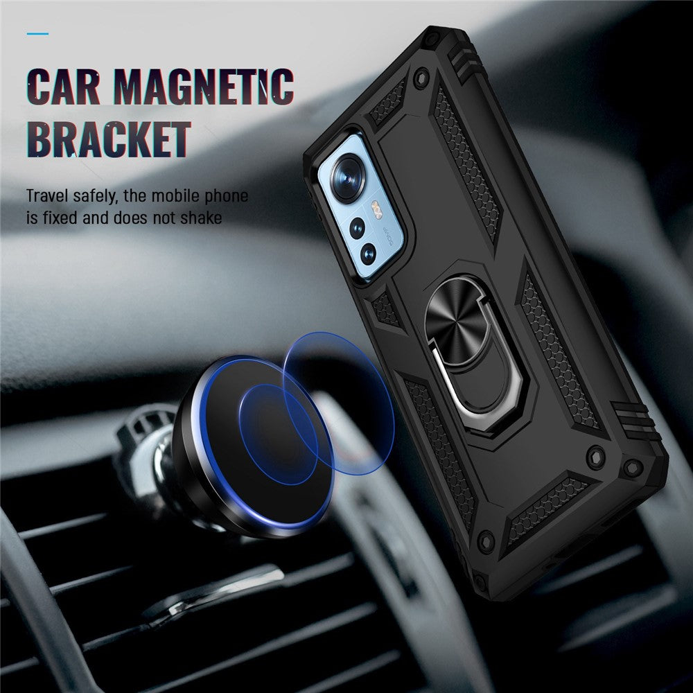 For Xiaomi 12/12X/12S 5G Phone Case, Anti-scratch Hard PC Soft TPU Protective Cover with Rotatable Ring Kickstand