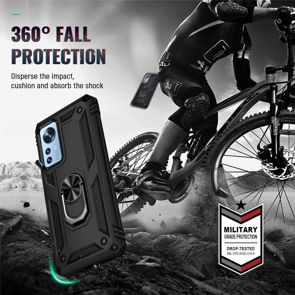 For Xiaomi 12/12X/12S 5G Phone Case, Anti-scratch Hard PC Soft TPU Protective Cover with Rotatable Ring Kickstand
