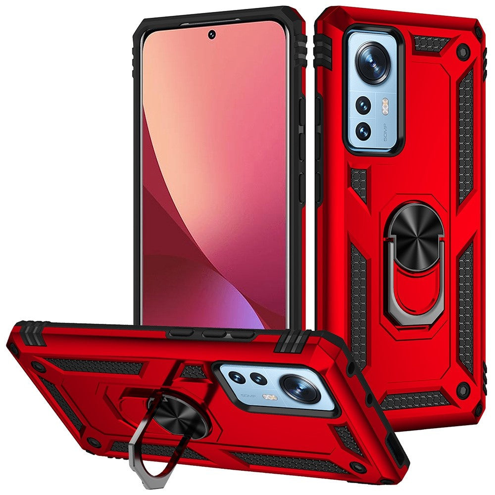 For Xiaomi 12/12X/12S 5G Phone Case, Anti-scratch Hard PC Soft TPU Protective Cover with Rotatable Ring Kickstand