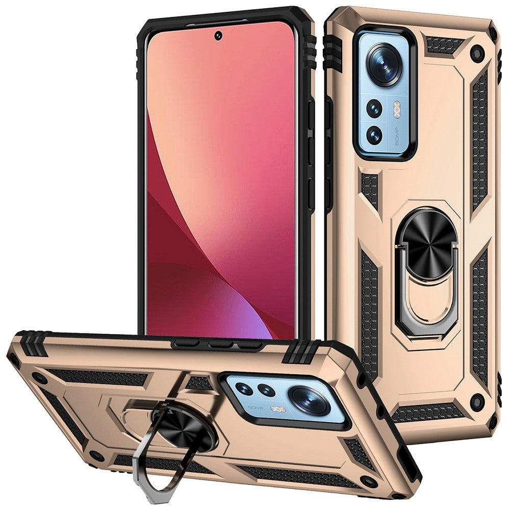 For Xiaomi 12/12X/12S 5G Phone Case, Anti-scratch Hard PC Soft TPU Protective Cover with Rotatable Ring Kickstand