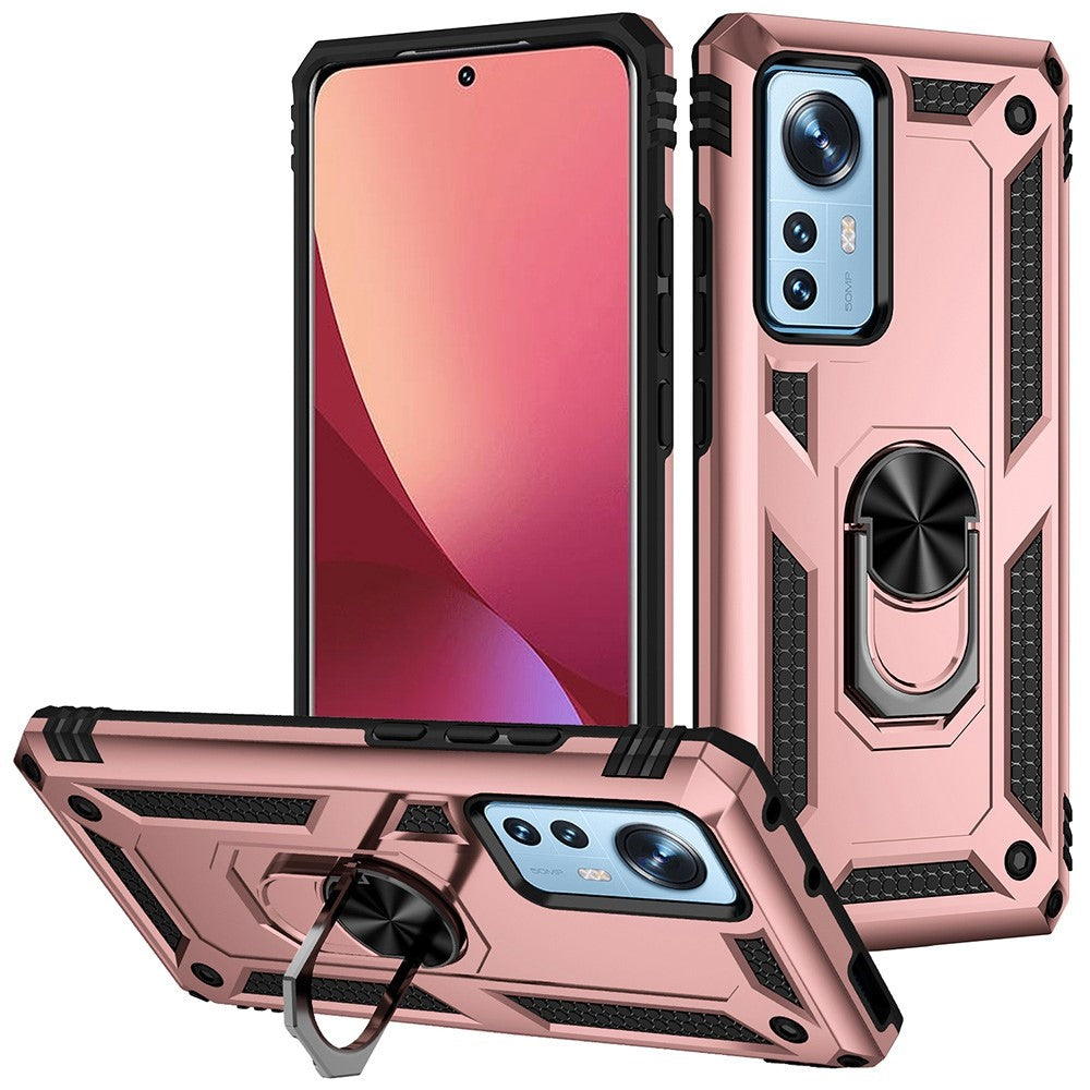 For Xiaomi 12/12X/12S 5G Phone Case, Anti-scratch Hard PC Soft TPU Protective Cover with Rotatable Ring Kickstand