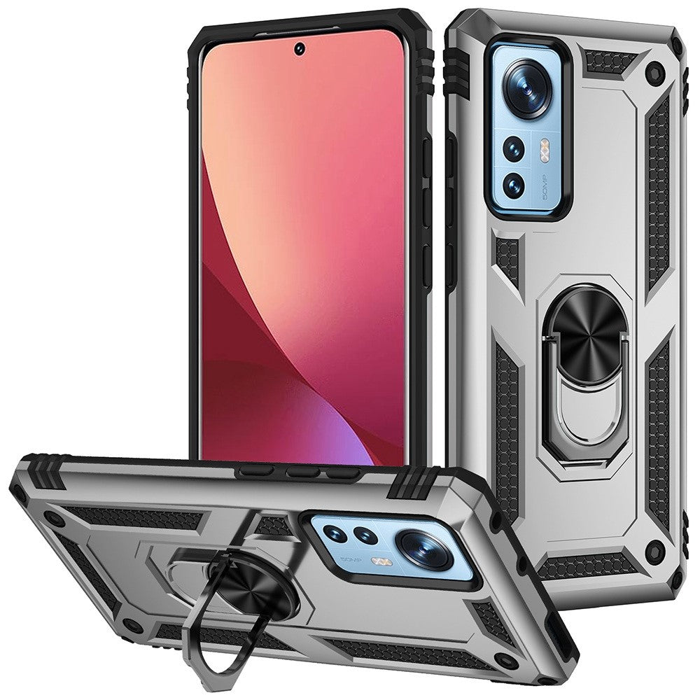 For Xiaomi 12/12X/12S 5G Phone Case, Anti-scratch Hard PC Soft TPU Protective Cover with Rotatable Ring Kickstand