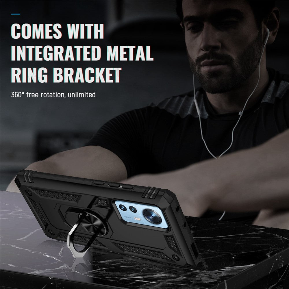 For Xiaomi 12 Pro 5G/12S Pro 5G/12 Pro (Dimensity) 5G Phone Case with Rotatable Ring Kickstand, Impact-resistant Hard PC Soft TPU Protective Cover