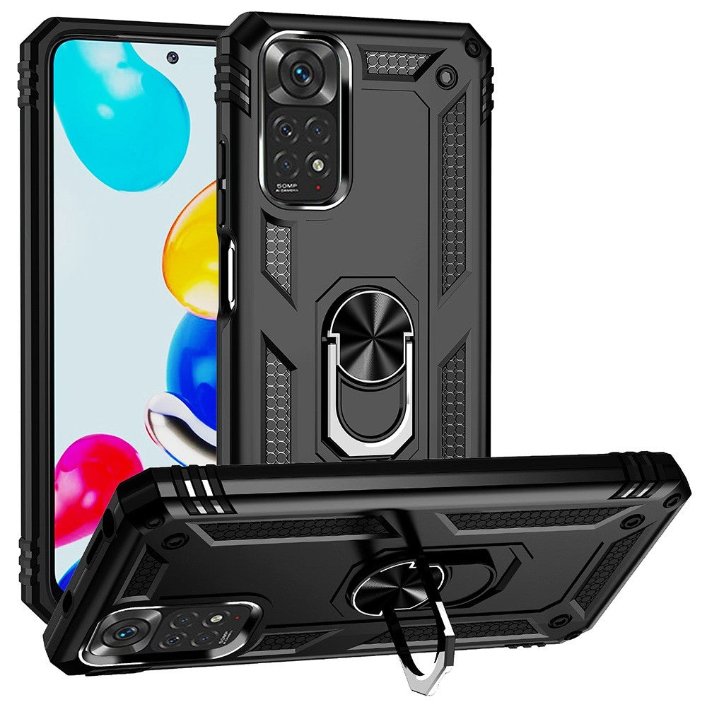 Xiaomi Redmi Note 11S 4G/Note 11 4G (Qualcomm) mobilskal Reptåligt Stötsäkert Hårt PC Mjukt TPU Skyddsfodral med Roterbar Ringstativ