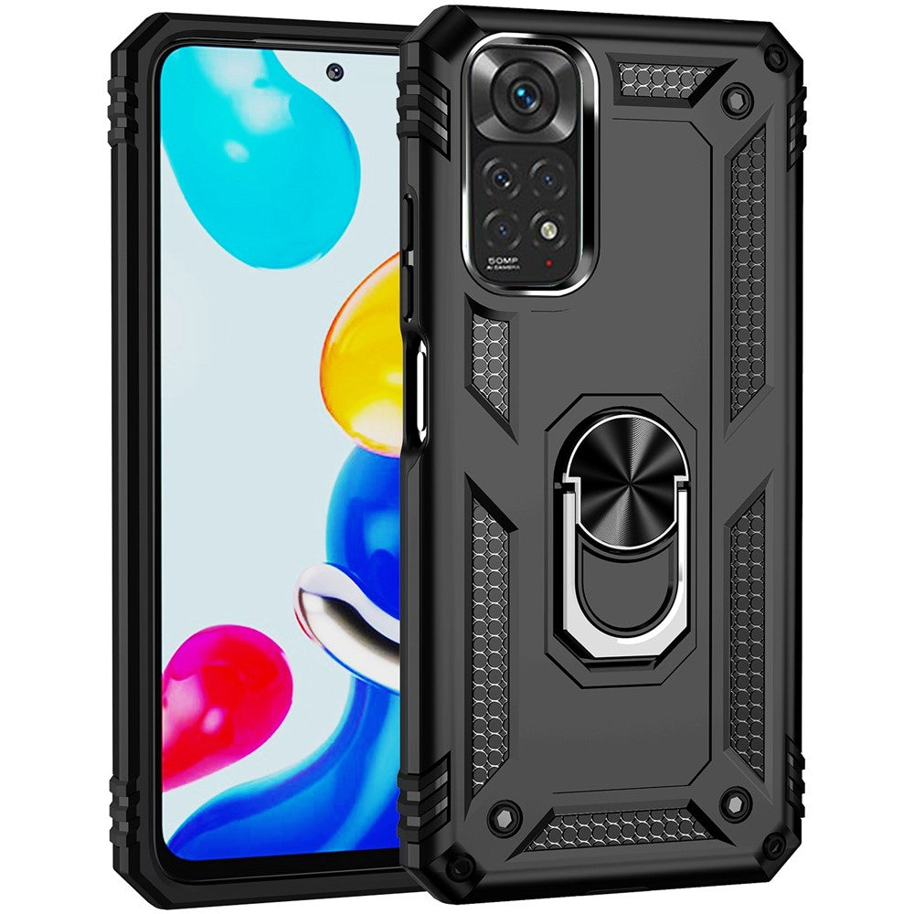 For Xiaomi Redmi Note 11S 4G/Note 11 4G (Qualcomm) Phone Case Anti-Scratch Shockproof Hard PC Soft TPU Protective Cover with Rotatable Ring Kickstand