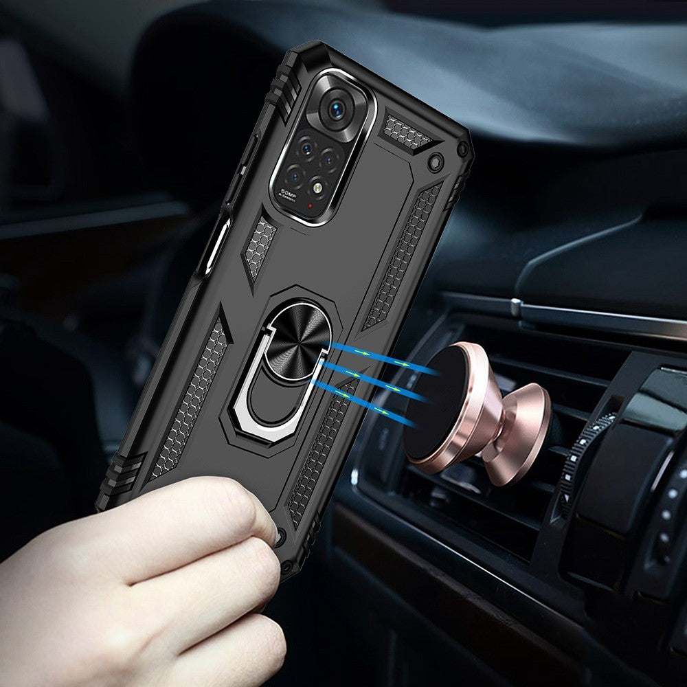 For Xiaomi Redmi Note 11S 4G/Note 11 4G (Qualcomm) Phone Case Anti-Scratch Shockproof Hard PC Soft TPU Protective Cover with Rotatable Ring Kickstand
