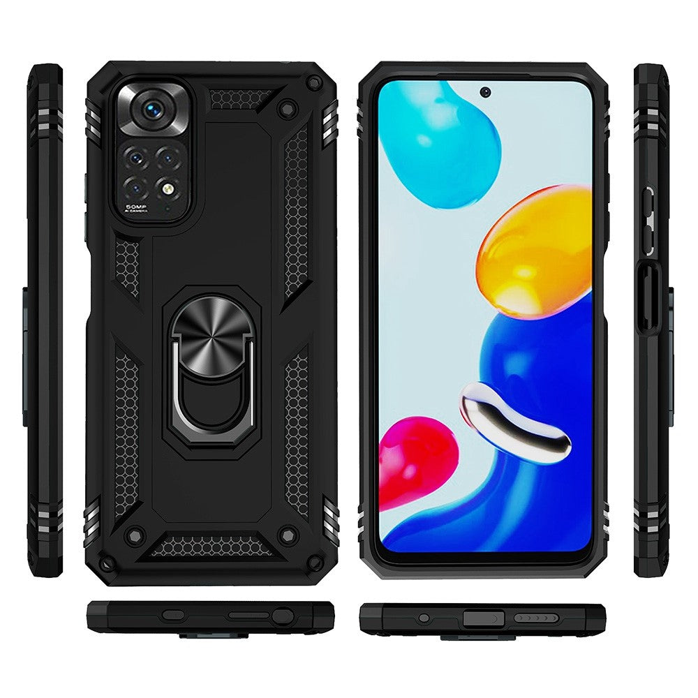 Xiaomi Redmi Note 11S 4G/Note 11 4G (Qualcomm) mobilskal Reptåligt Stötsäkert Hårt PC Mjukt TPU Skyddsfodral med Roterbar Ringstativ
