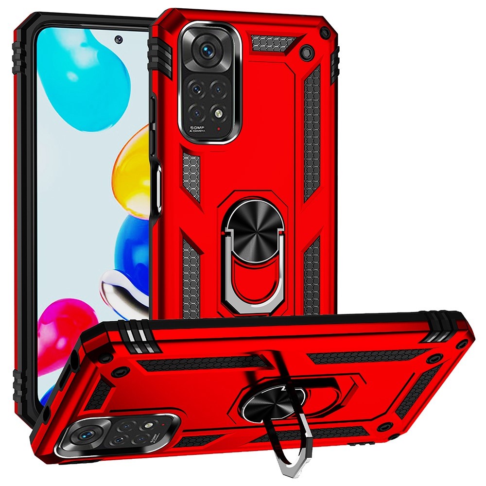 For Xiaomi Redmi Note 11S 4G/Note 11 4G (Qualcomm) Phone Case Anti-Scratch Shockproof Hard PC Soft TPU Protective Cover with Rotatable Ring Kickstand