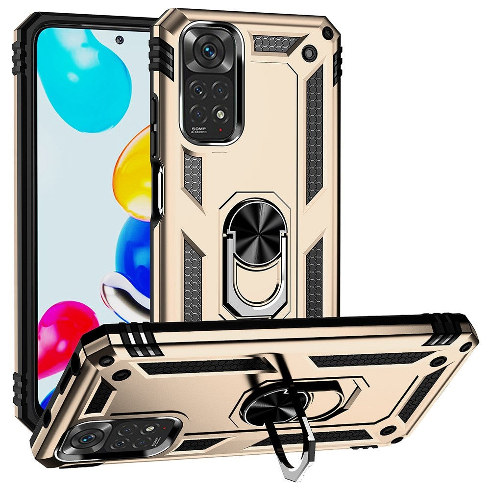 Xiaomi Redmi Note 11S 4G/Note 11 4G (Qualcomm) mobilskal Reptåligt Stötsäkert Hårt PC Mjukt TPU Skyddsfodral med Roterbar Ringstativ