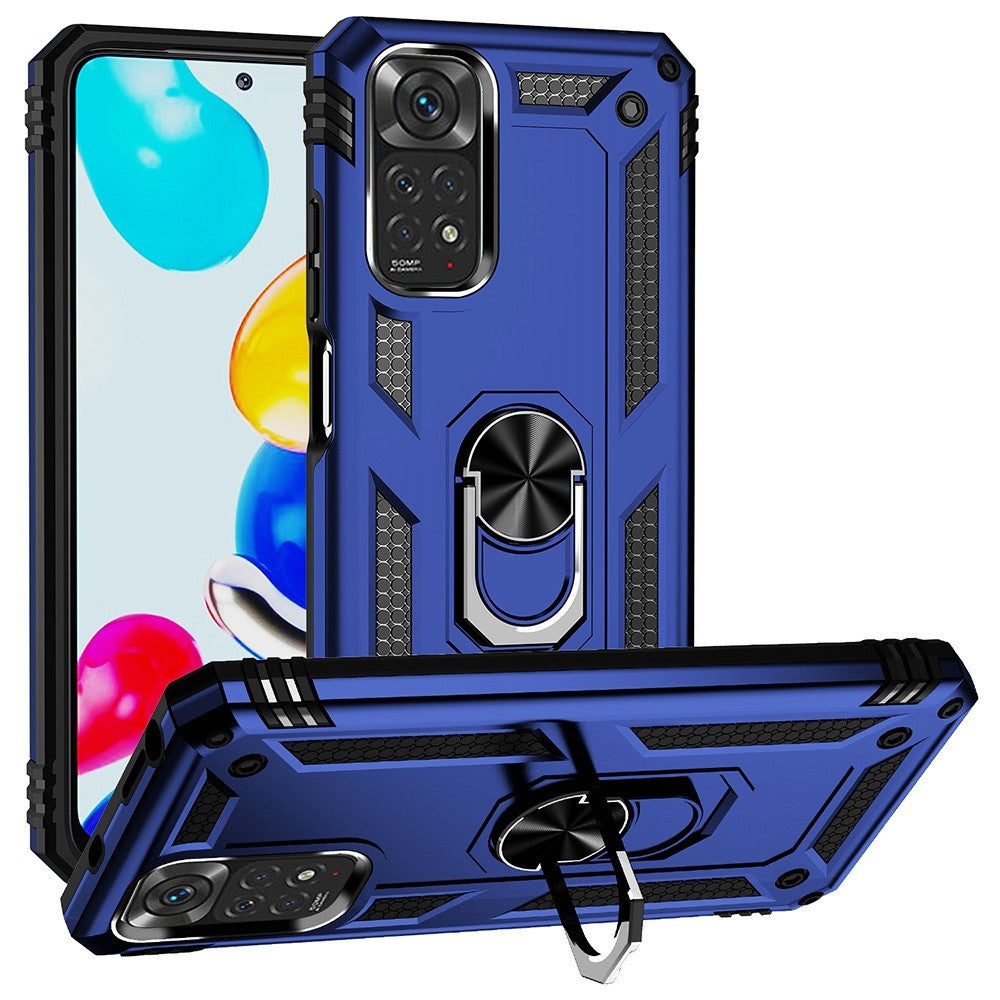 For Xiaomi Redmi Note 11S 4G/Note 11 4G (Qualcomm) Phone Case Anti-Scratch Shockproof Hard PC Soft TPU Protective Cover with Rotatable Ring Kickstand