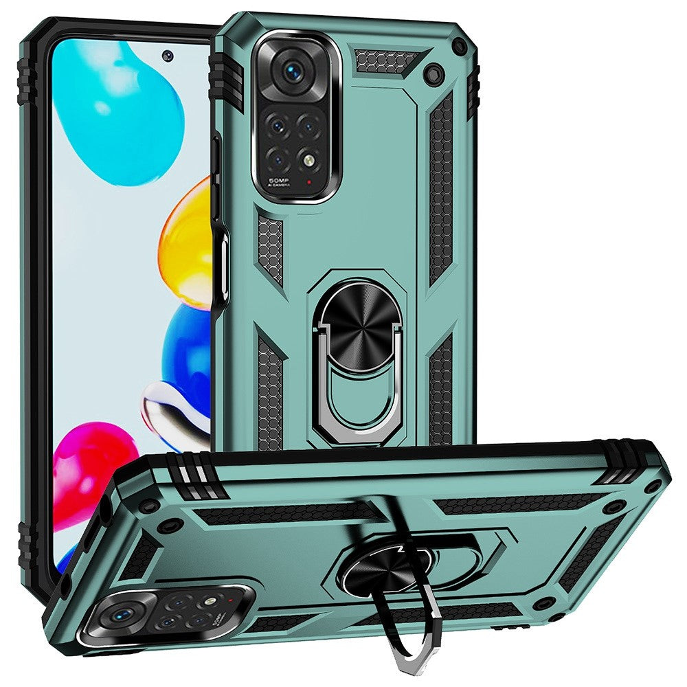 Xiaomi Redmi Note 11S 4G/Note 11 4G (Qualcomm) mobilskal Reptåligt Stötsäkert Hårt PC Mjukt TPU Skyddsfodral med Roterbar Ringstativ