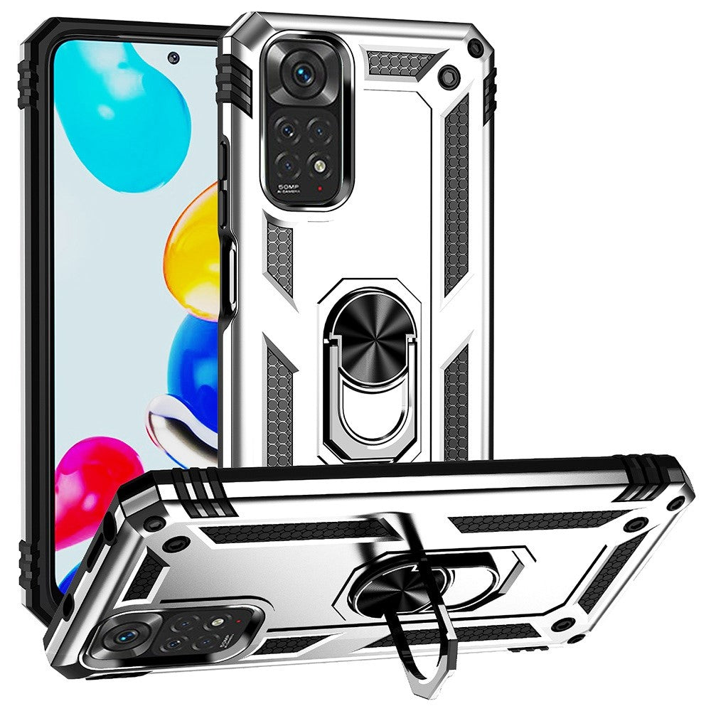 For Xiaomi Redmi Note 11S 4G/Note 11 4G (Qualcomm) Phone Case Anti-Scratch Shockproof Hard PC Soft TPU Protective Cover with Rotatable Ring Kickstand