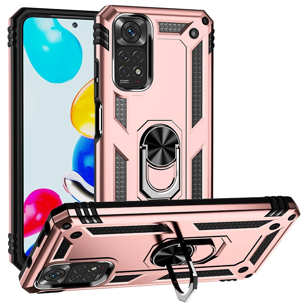 Xiaomi Redmi Note 11S 4G/Note 11 4G (Qualcomm) mobilskal Reptåligt Stötsäkert Hårt PC Mjukt TPU Skyddsfodral med Roterbar Ringstativ