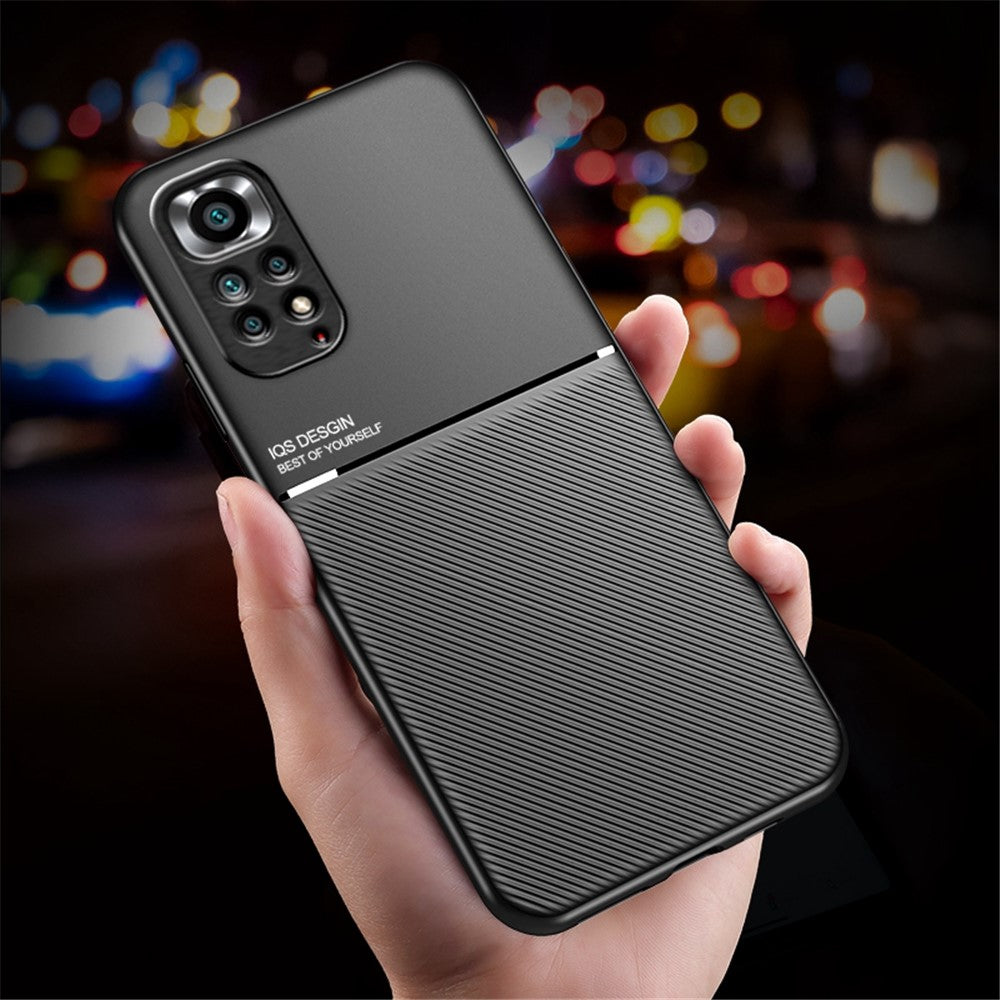 Xiaomi Redmi Note 11S 4G/Note 11 4G (Qualcomm) Ultratunt mobilskal med tryck i PU-läder + TPU-fodral med inbyggd magnetisk metallplåt