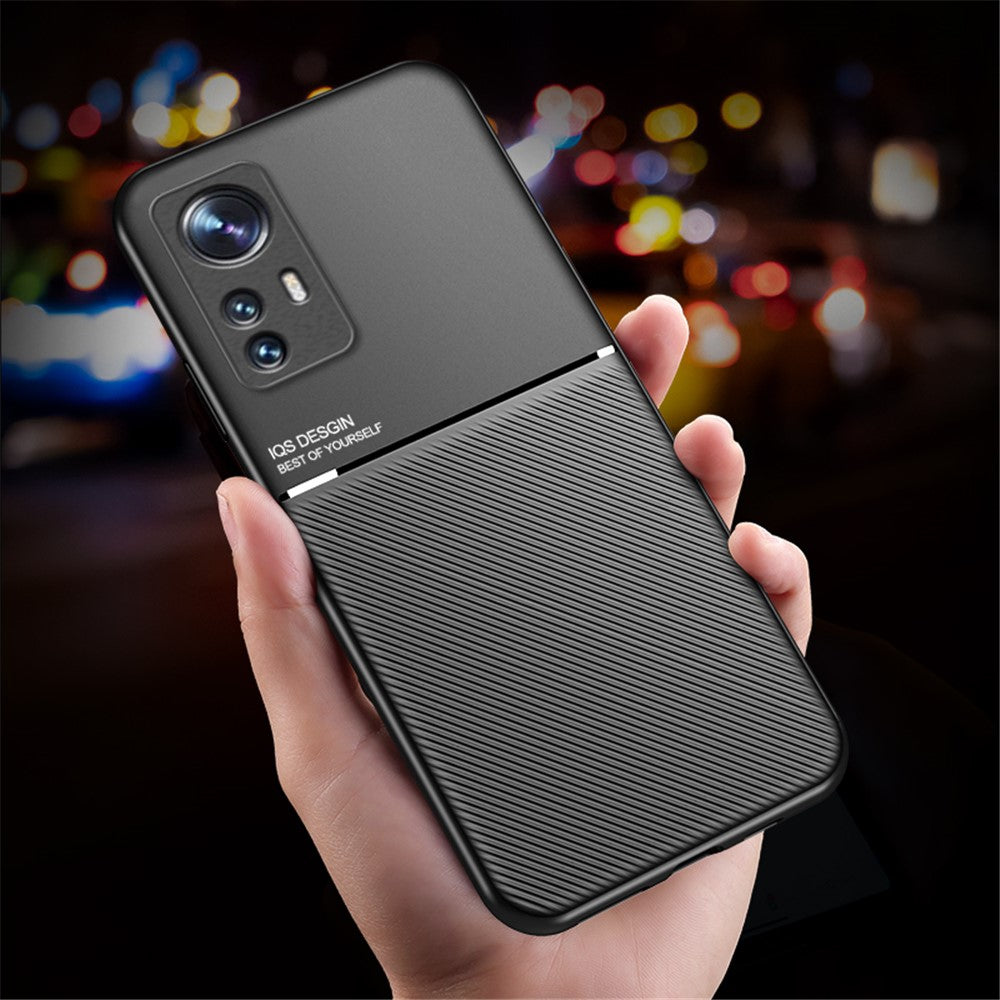 For Xiaomi 12/12X/12S 5G Car Mount Metal Sheet Imprinted Phone Case PU Leather + TPU Shockproof Cover