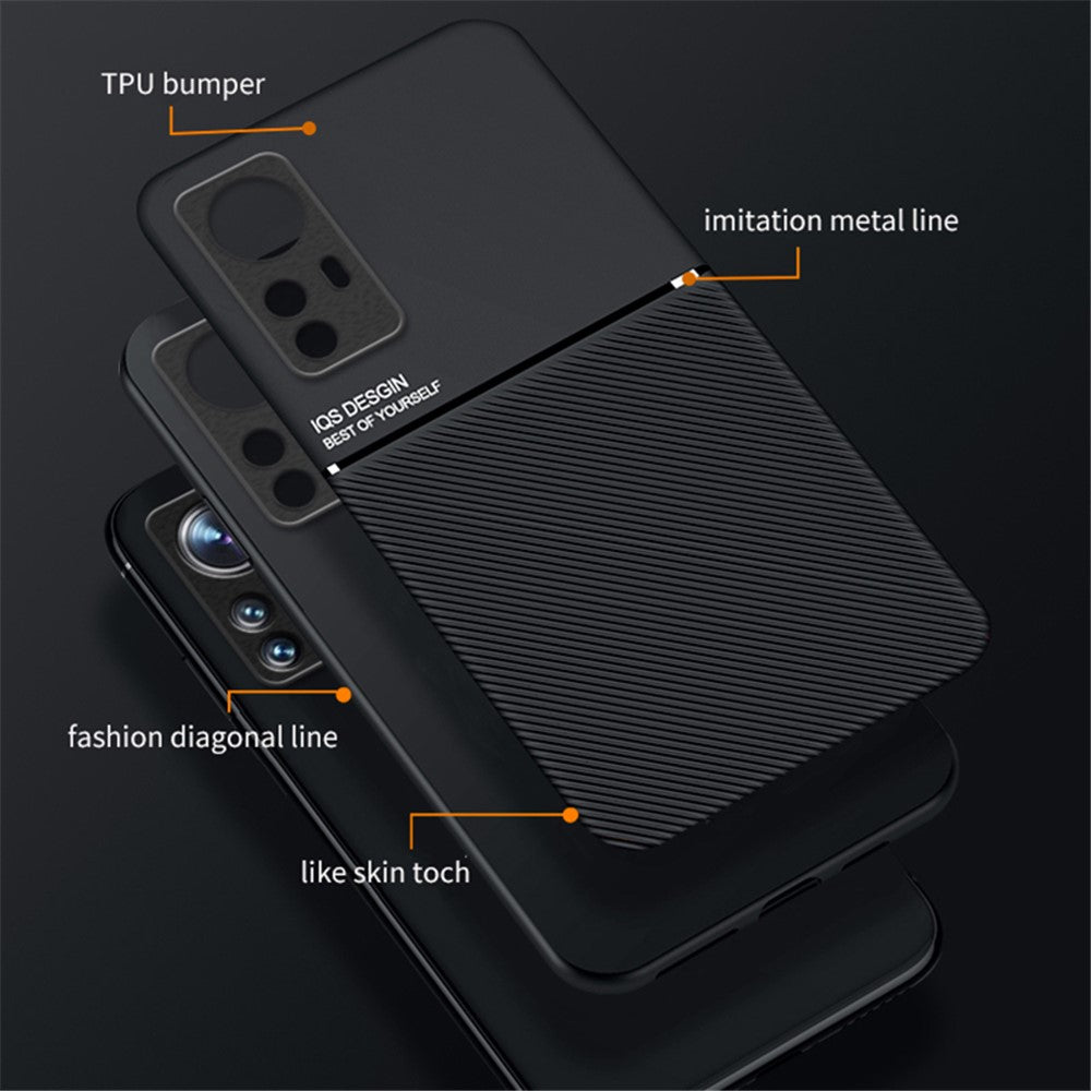 For Xiaomi 12/12X/12S 5G Car Mount Metal Sheet Imprinted Phone Case PU Leather + TPU Shockproof Cover