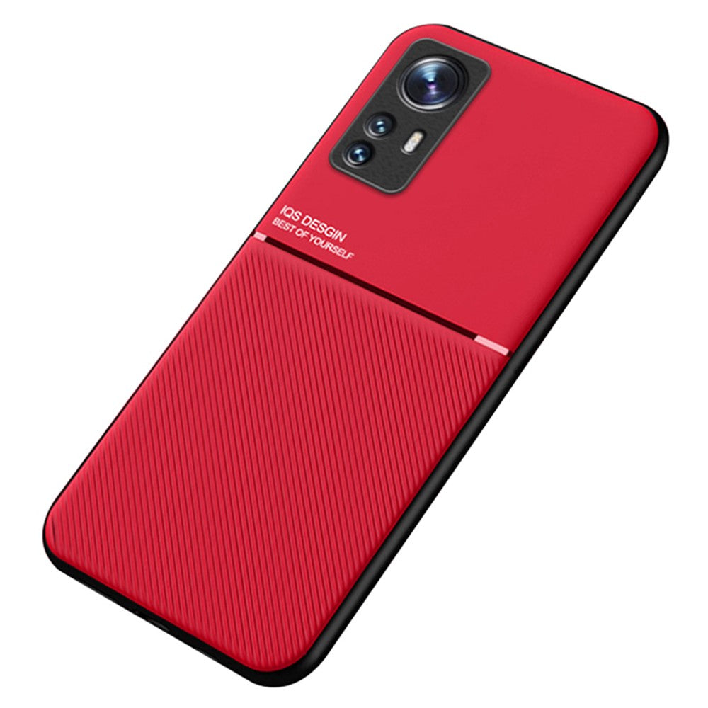 For Xiaomi 12 Pro 5G/12S Pro 5G/12 Pro (Dimensity) 5G Lines Imprinted PU Leather Slim Phone Case TPU Cover with Built-in Metal Sheet