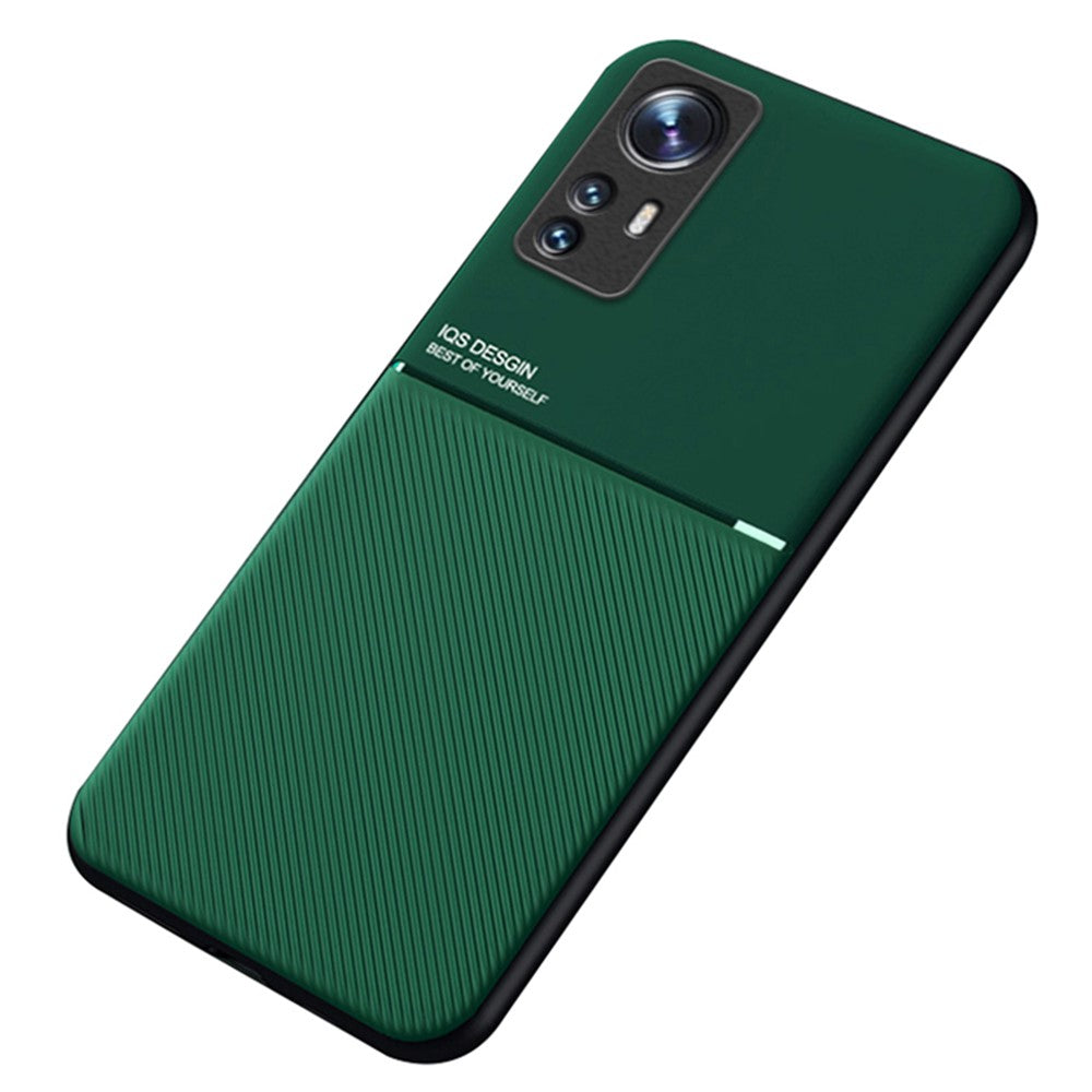 For Xiaomi 12 Pro 5G/12S Pro 5G/12 Pro (Dimensity) 5G Lines Imprinted PU Leather Slim Phone Case TPU Cover with Built-in Metal Sheet