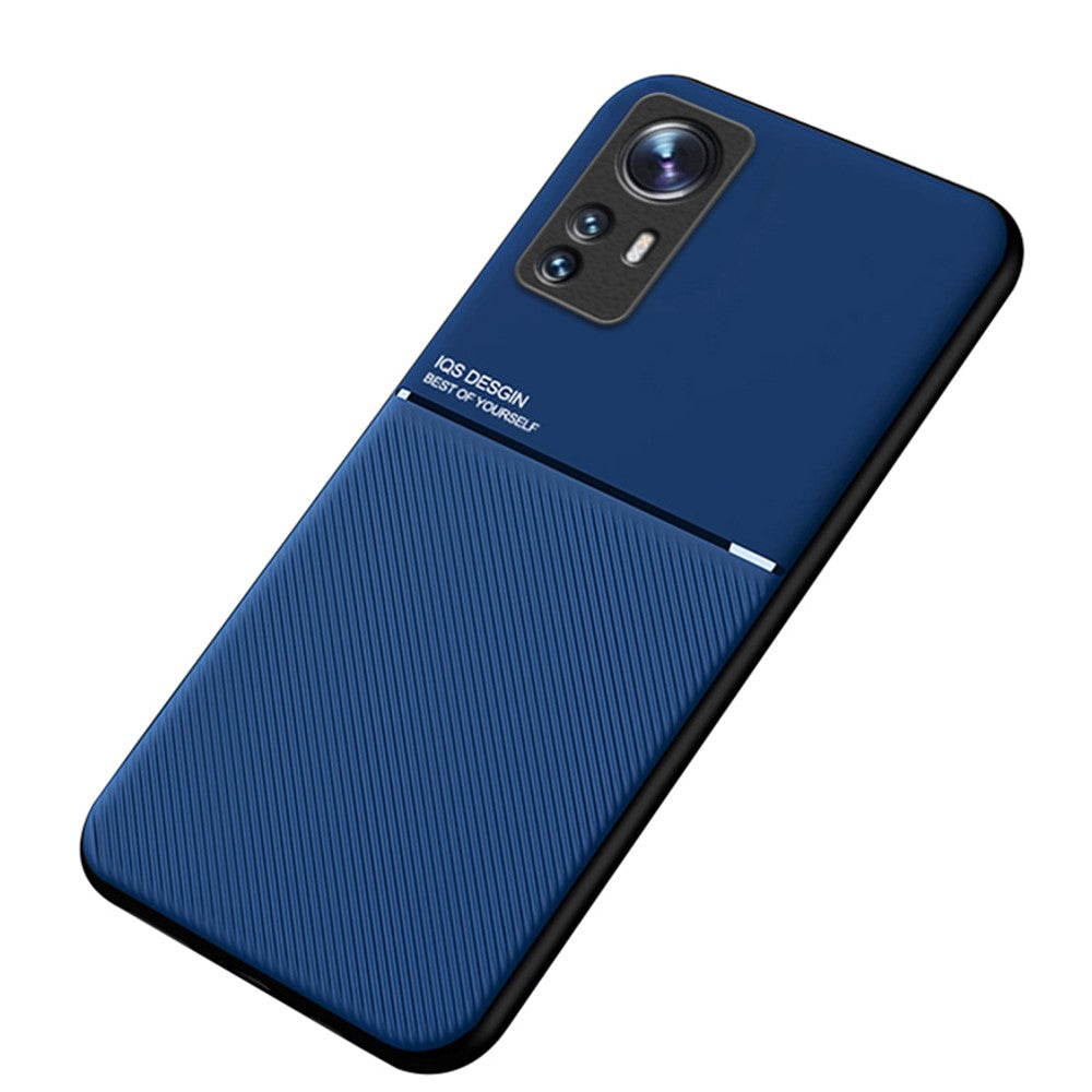 For Xiaomi 12 Pro 5G/12S Pro 5G/12 Pro (Dimensity) 5G Lines Imprinted PU Leather Slim Phone Case TPU Cover with Built-in Metal Sheet