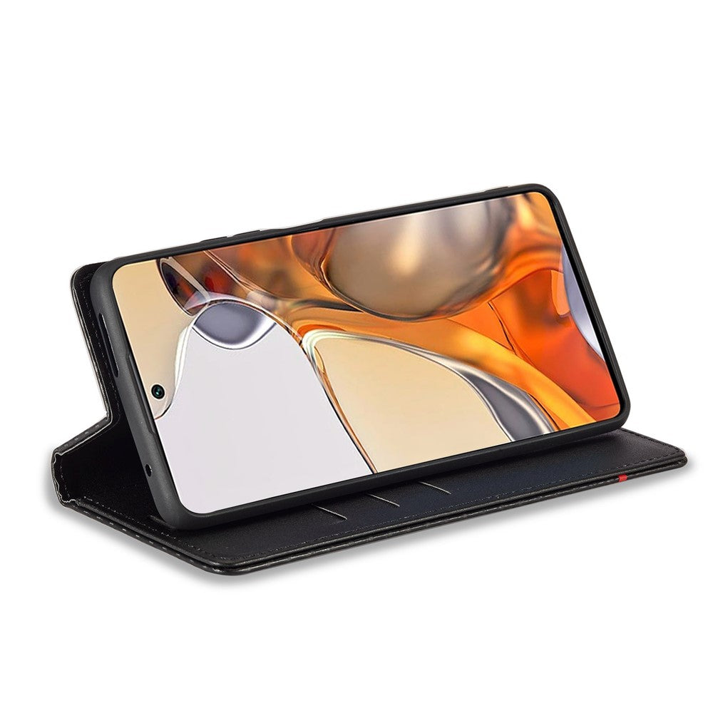 LC.IMEEKE Carbon Fiber Texture Leather Flip Case for Xiaomi 11T/11T Pro, Wallet Style Magnetic Auto-absorbed Stand View Protective Phone Cover