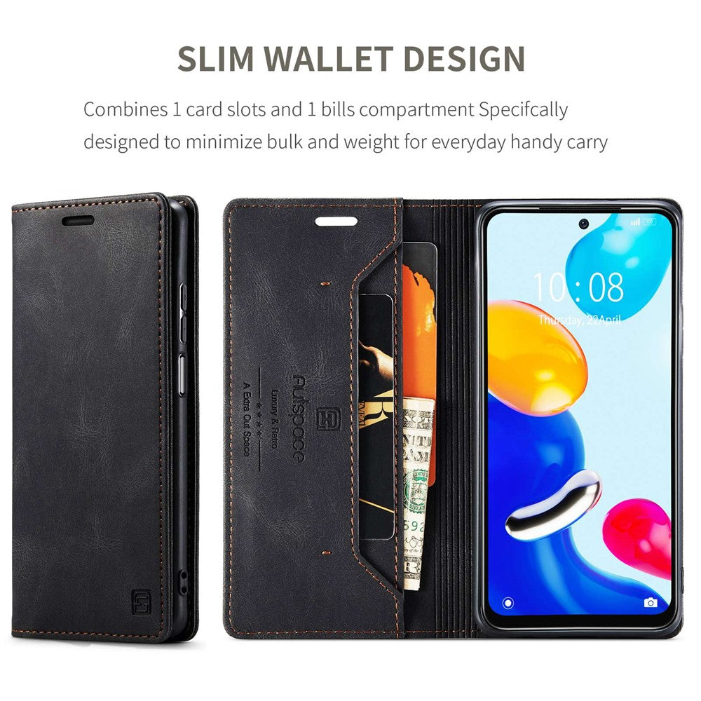 AUTSPACE A01 Series for Xiaomi Redmi Note 11 4G (Qualcomm)/Note 11S 4G PU Leather Case RFID Blocking Wallet Stand Flip Cover