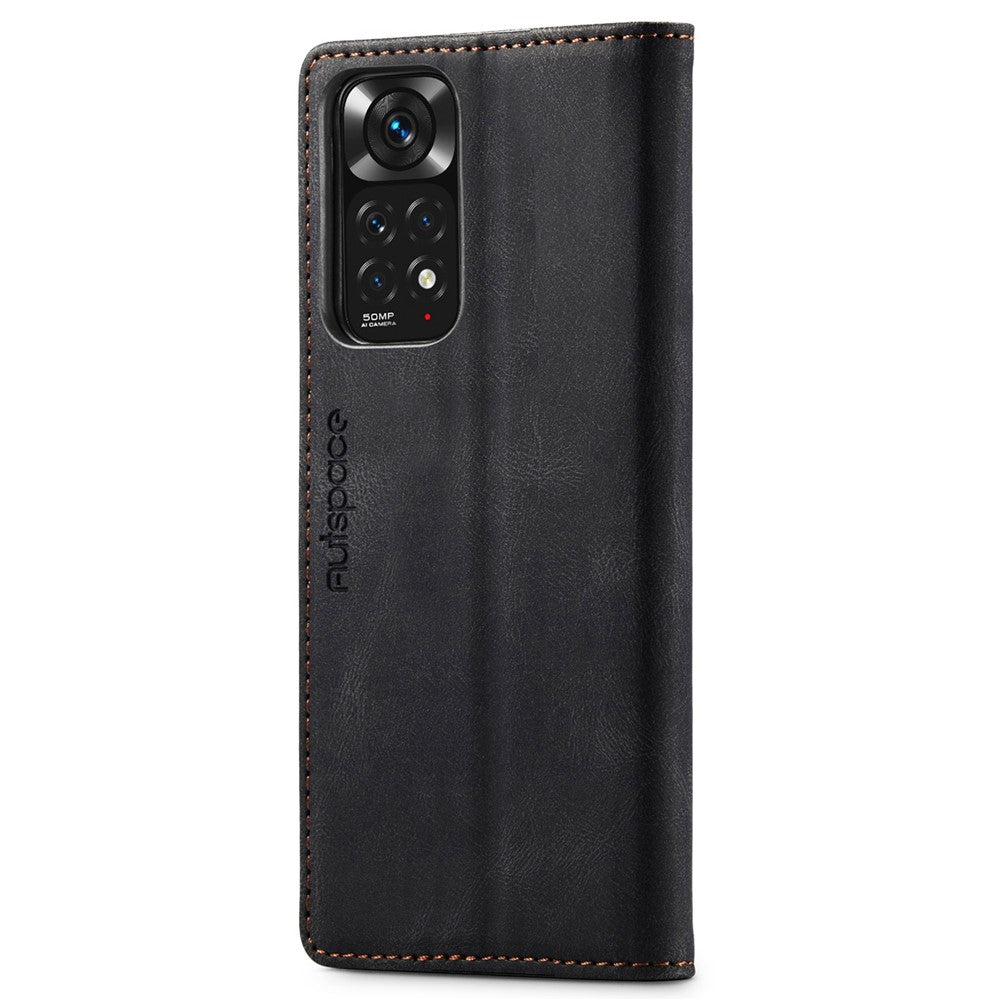AUTSPACE A01-serien för Xiaomi Redmi Note 11 4G (Qualcomm)/Note 11S 4G PU-läderfodral RFID-blockerande plånboksfodral med fällbart skydd