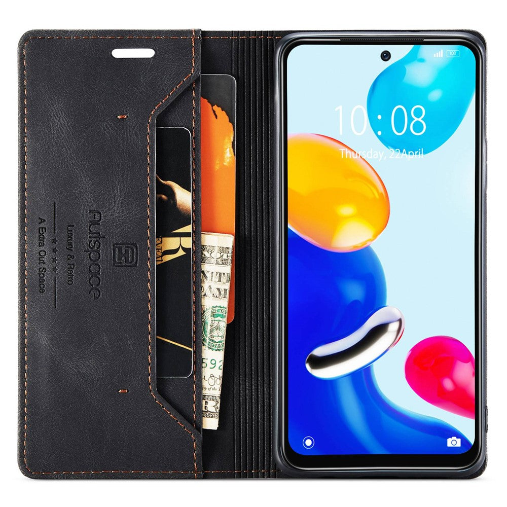 AUTSPACE A01 Series for Xiaomi Redmi Note 11 4G (Qualcomm)/Note 11S 4G PU Leather Case RFID Blocking Wallet Stand Flip Cover