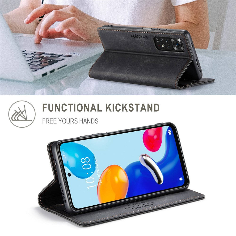 AUTSPACE A01 Series for Xiaomi Redmi Note 11 4G (Qualcomm)/Note 11S 4G PU Leather Case RFID Blocking Wallet Stand Flip Cover