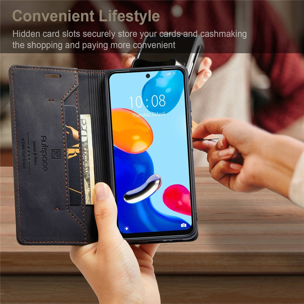 AUTSPACE A01 Series for Xiaomi Redmi Note 11 4G (Qualcomm)/Note 11S 4G PU Leather Case RFID Blocking Wallet Stand Flip Cover