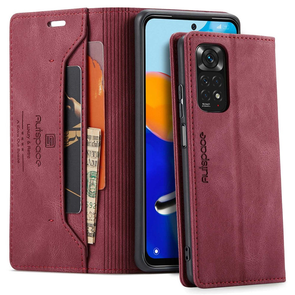 AUTSPACE A01 Series for Xiaomi Redmi Note 11 4G (Qualcomm)/Note 11S 4G PU Leather Case RFID Blocking Wallet Stand Flip Cover
