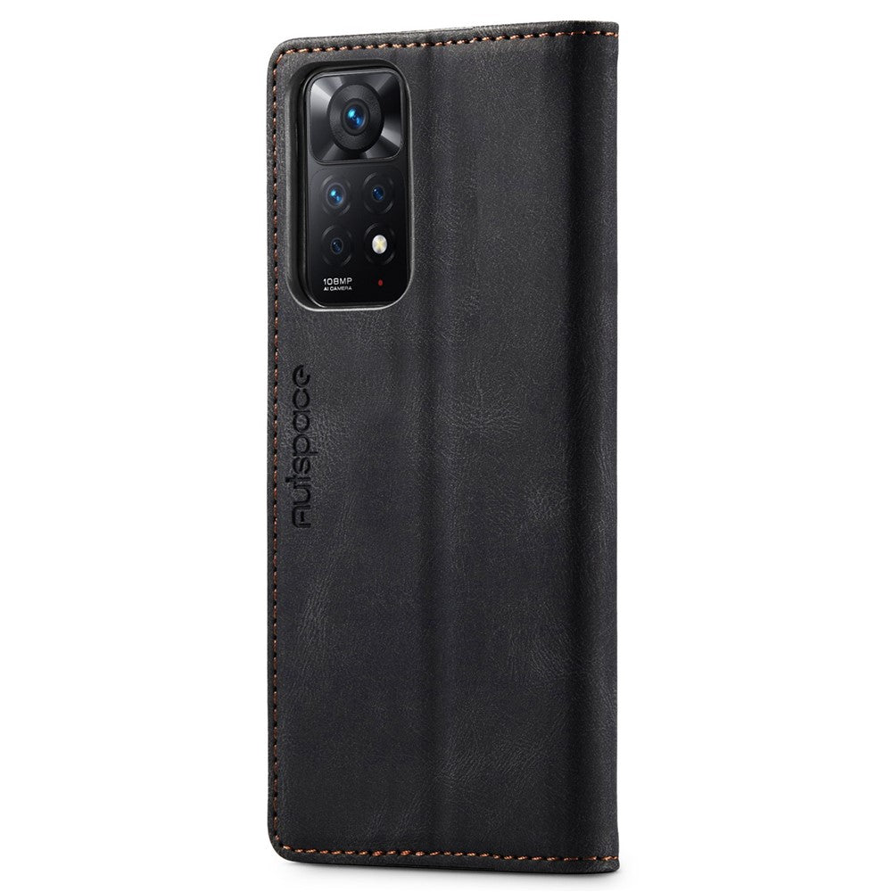 AUTSPACE A01-serien för Xiaomi Redmi Note 12 Pro 4G / 11 Pro 4G (MediaTek) / Note 11 Pro 5G (Qualcomm) Läderfodral RFID-blockerande stativskydd