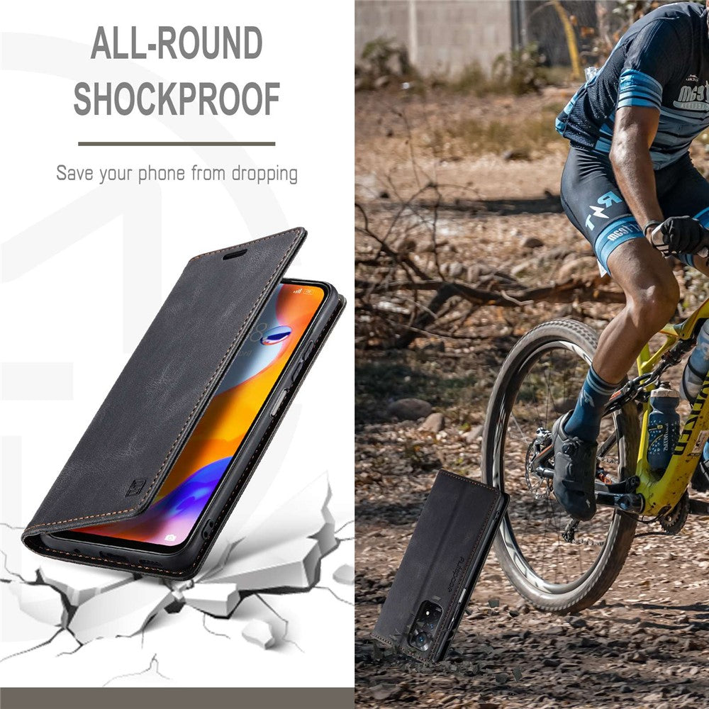 AUTSPACE A01-serien för Xiaomi Redmi Note 12 Pro 4G / 11 Pro 4G (MediaTek) / Note 11 Pro 5G (Qualcomm) Läderfodral RFID-blockerande stativskydd