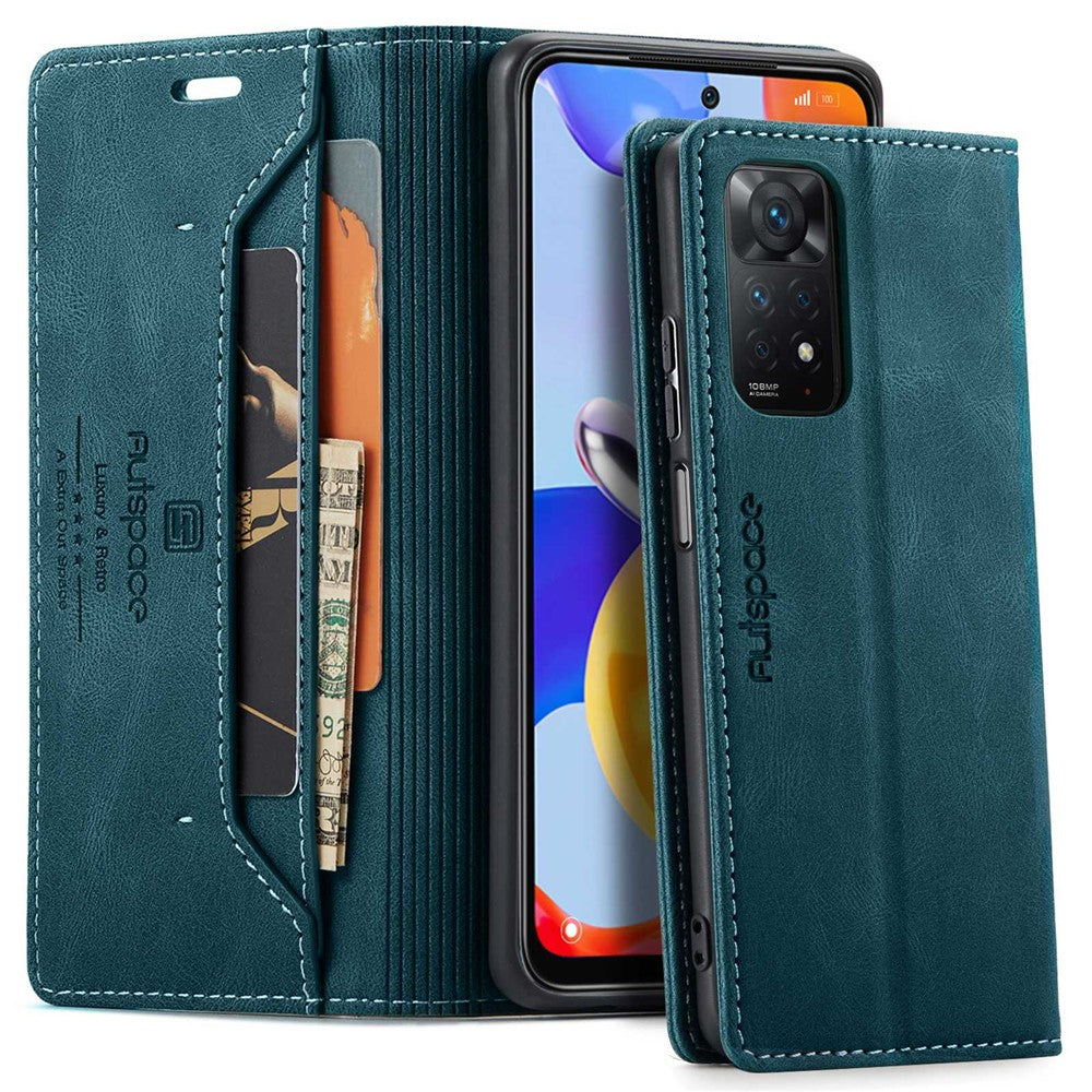 AUTSPACE A01-serien för Xiaomi Redmi Note 12 Pro 4G / 11 Pro 4G (MediaTek) / Note 11 Pro 5G (Qualcomm) Läderfodral RFID-blockerande stativskydd