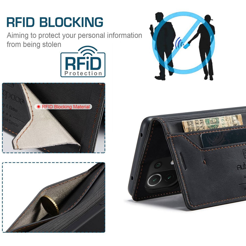 AUTSPACE A01 Series for Xiaomi Mi 11 Lite 4G/5G/11 Lite 5G NE PU Leather Case RFID Blocking Wallet Stand Flip Cover