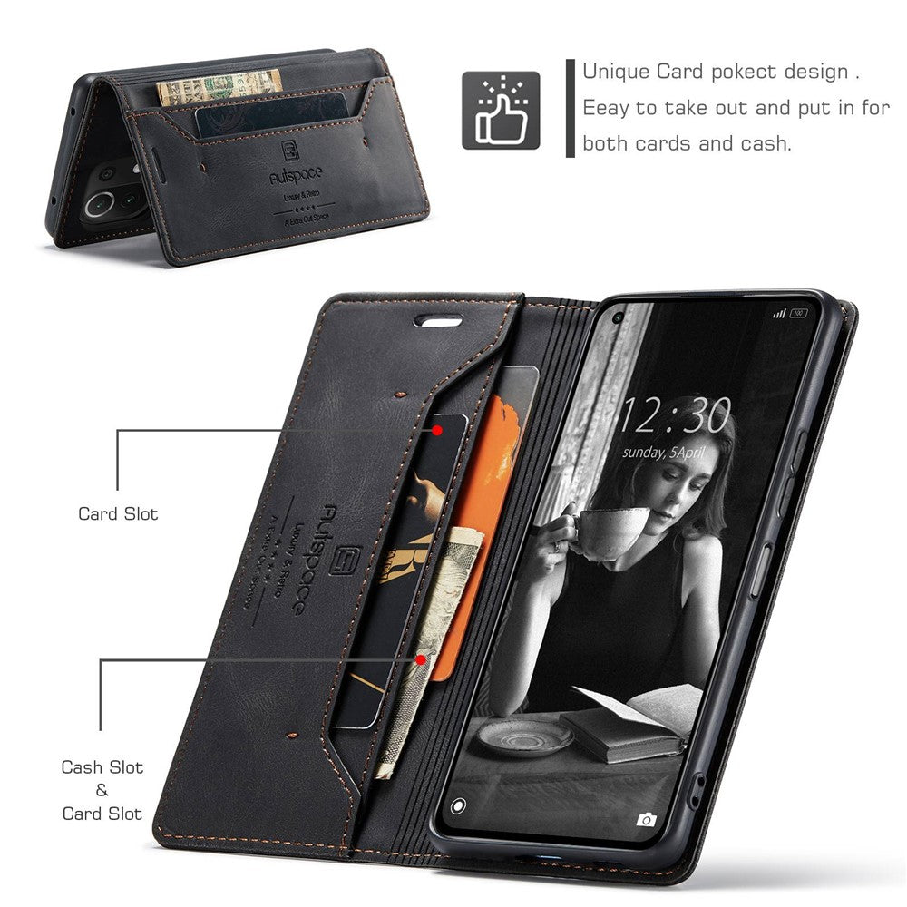 AUTSPACE A01 Series for Xiaomi Mi 11 Lite 4G/5G/11 Lite 5G NE PU Leather Case RFID Blocking Wallet Stand Flip Cover