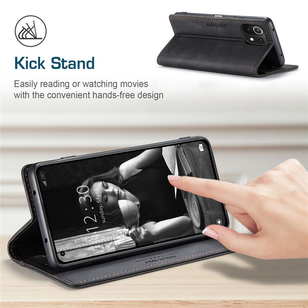 AUTSPACE A01 Series for Xiaomi Mi 11 Lite 4G/5G/11 Lite 5G NE PU Leather Case RFID Blocking Wallet Stand Flip Cover
