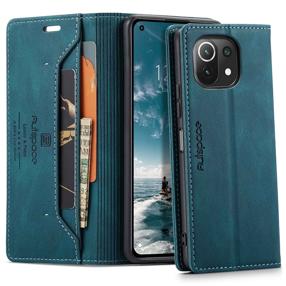 AUTSPACE A01 Series for Xiaomi Mi 11 Lite 4G/5G/11 Lite 5G NE PU Leather Case RFID Blocking Wallet Stand Flip Cover