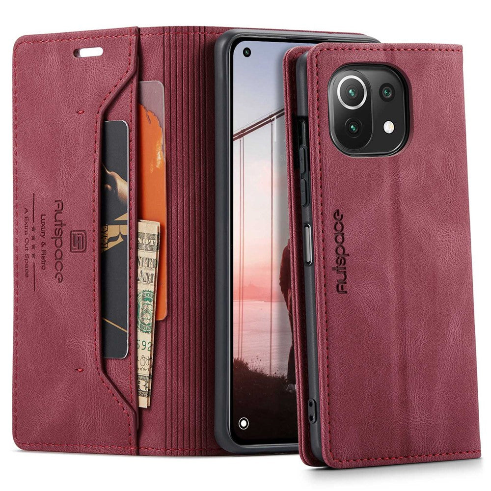 AUTSPACE A01 Series for Xiaomi Mi 11 Lite 4G/5G/11 Lite 5G NE PU Leather Case RFID Blocking Wallet Stand Flip Cover