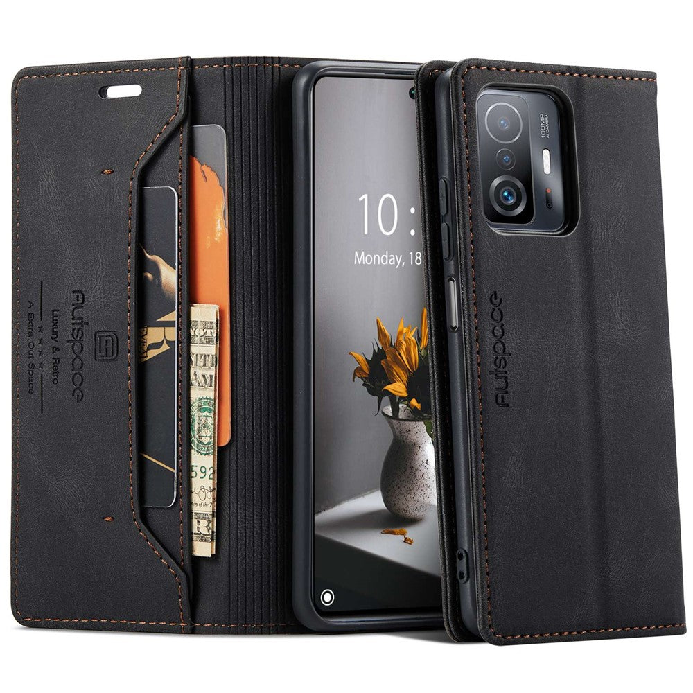 AUTSPACE A01 Series for Xiaomi 11T/11T Pro PU Leather Case RFID Blocking Vintage Wallet Stand Flip Cover