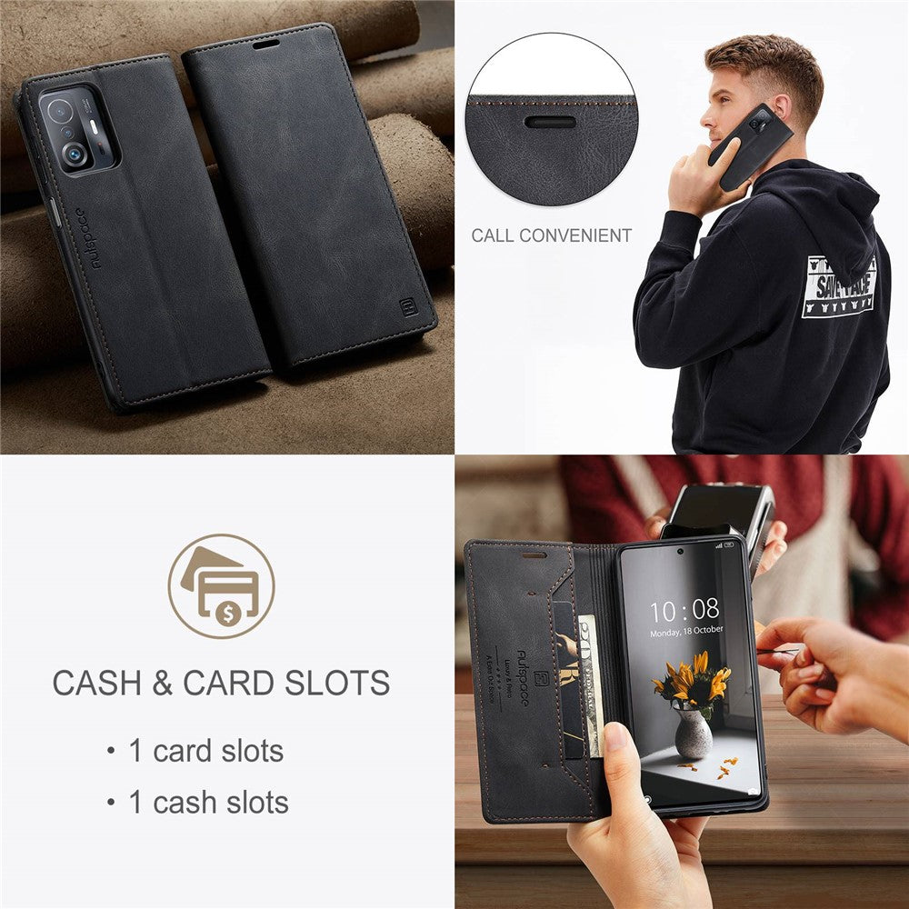 AUTSPACE A01 Series for Xiaomi 11T/11T Pro PU Leather Case RFID Blocking Vintage Wallet Stand Flip Cover