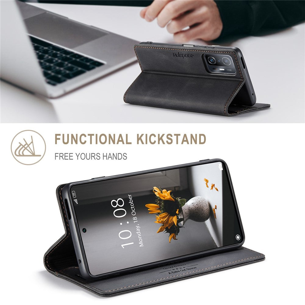 AUTSPACE A01 Series for Xiaomi 11T/11T Pro PU Leather Case RFID Blocking Vintage Wallet Stand Flip Cover